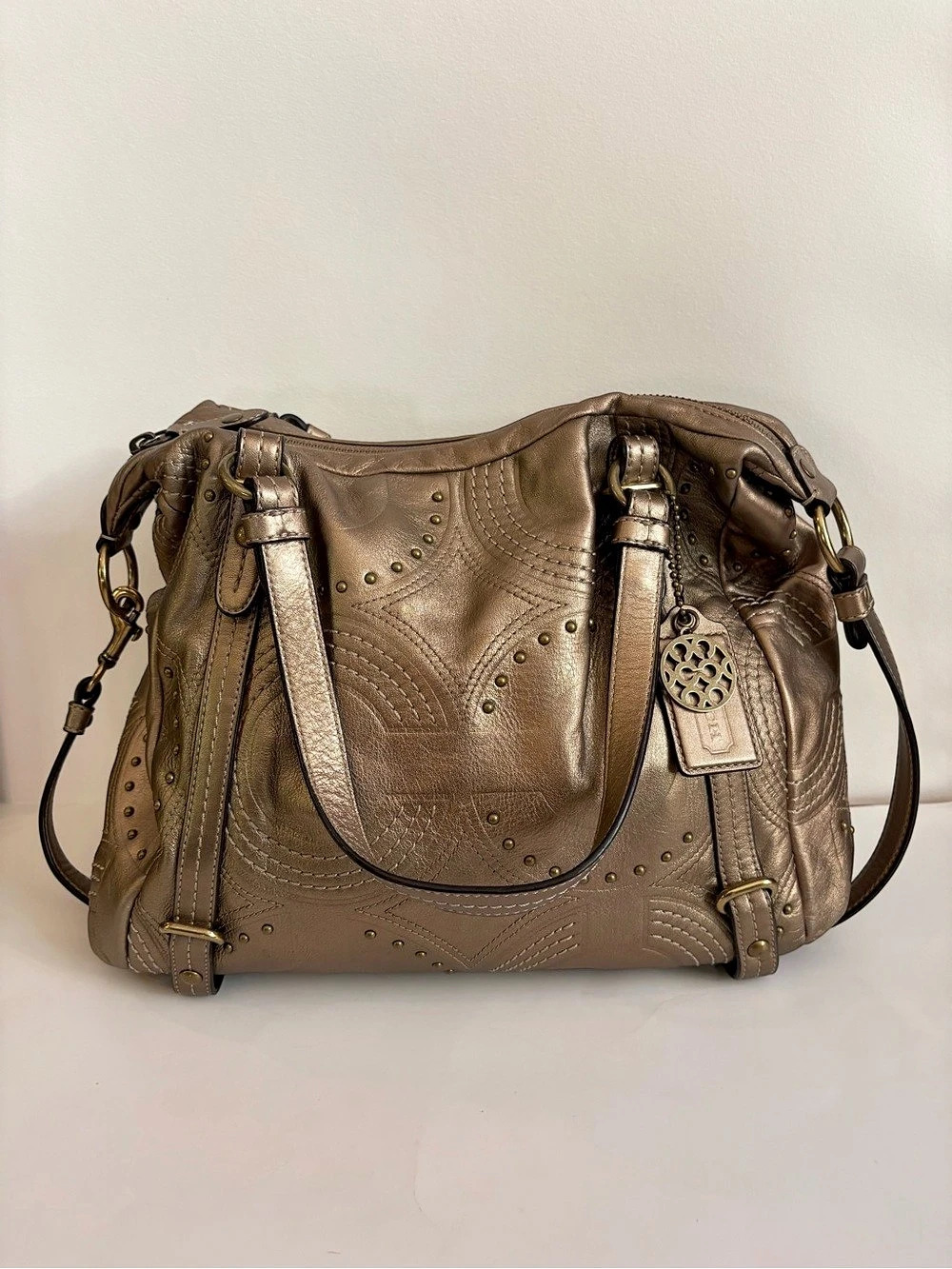 Vintage COACH Alexandra Embossed Studded Leather Satchel Handbag (Style 15276)
